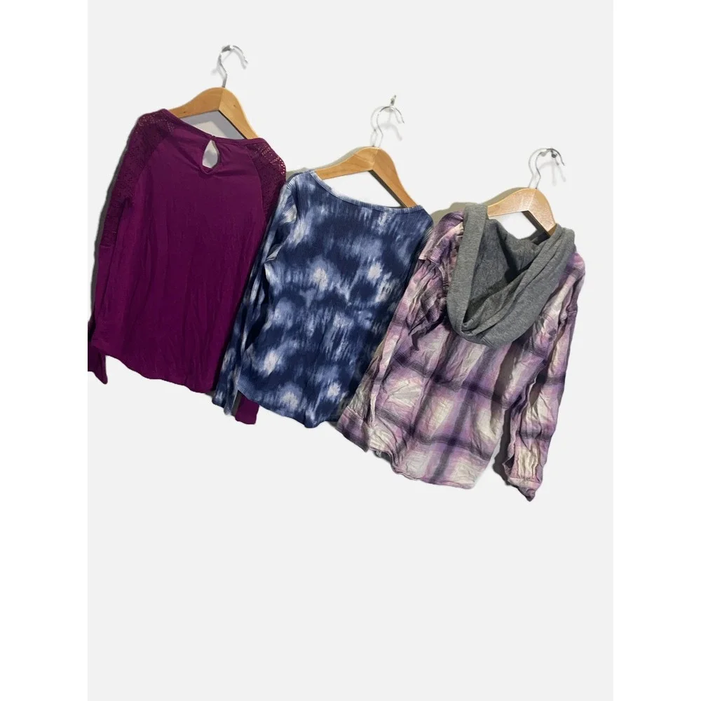 Old Navy Tops Girls L 10-12 Purple Blue Bundle Flannel Lace Tie Dye Casual Set